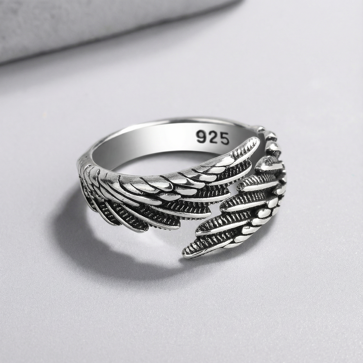 925 Sterling Silver Angel Wing Ring – Adjustable Feather Design | Women’s Jewelry