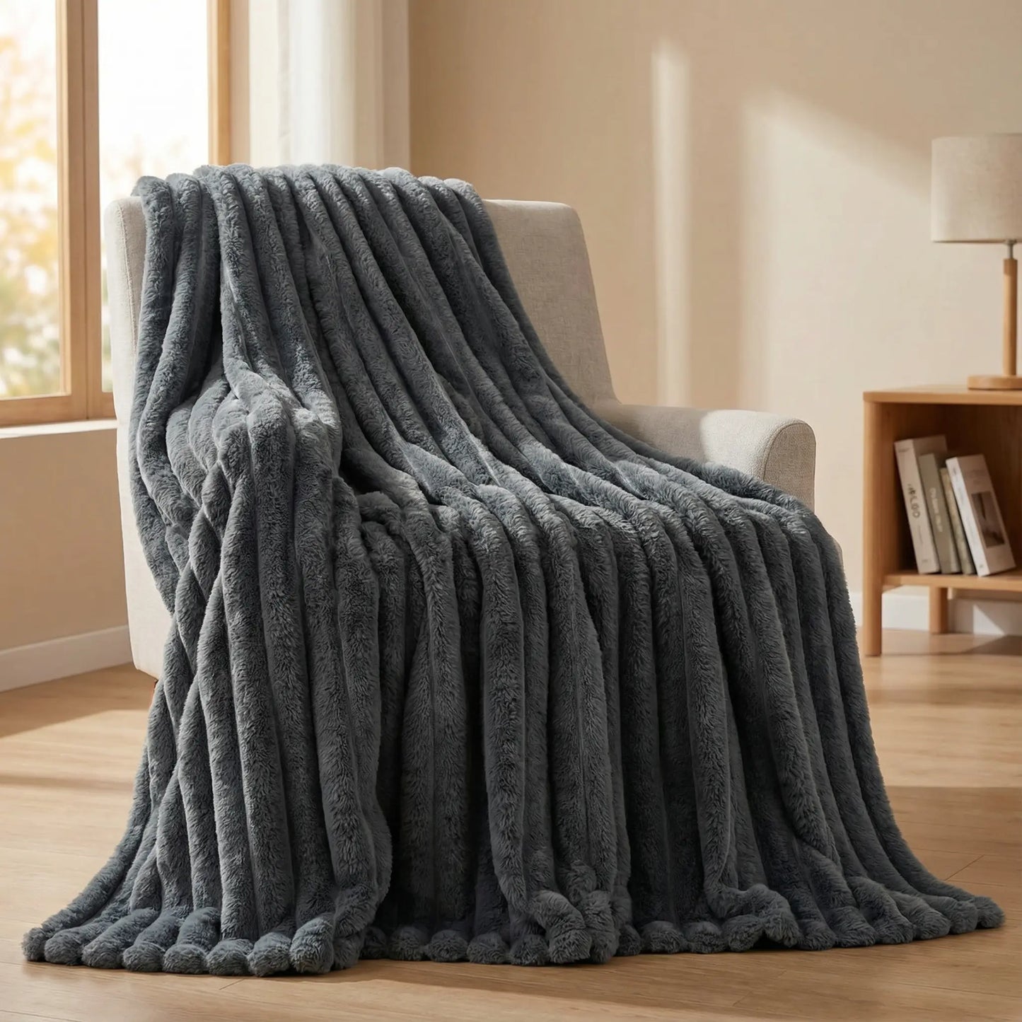Plush-Faux Striped Fleece Winter Blanket