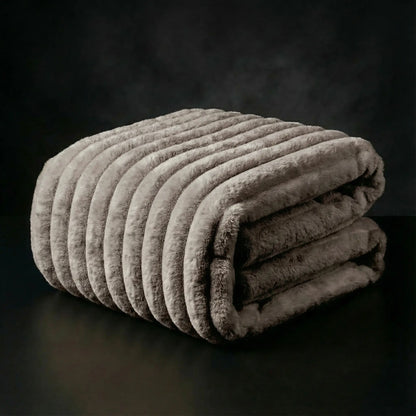 Plush-Faux Striped Fleece Winter Blanket