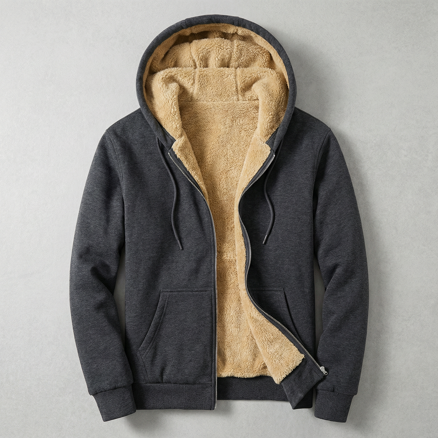 Hooded Lambswool Fleece Jacket – Zip Closure | Long Sleeve | Winter Casual Outerwear