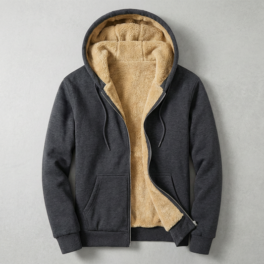 Hooded Lambswool Fleece Jacket – Zip Closure | Long Sleeve | Winter Casual Outerwear