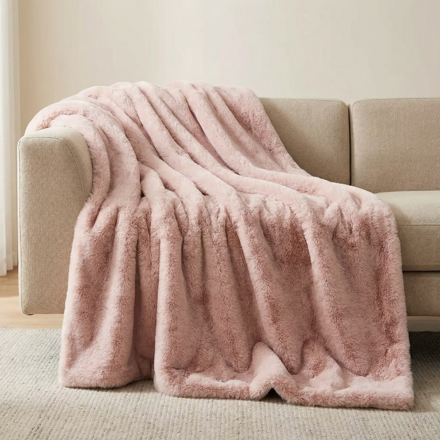 Faux Rabbit Fleece Knit Blanket | Rectangular Home Throw