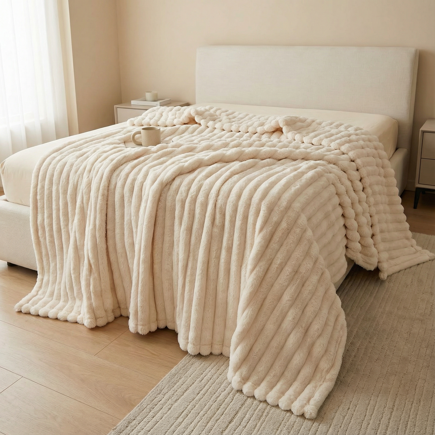 Faux Rabbit Fur Throw Blanket – Textured Plush Design