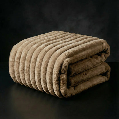 Plush-Faux Striped Fleece Winter Blanket
