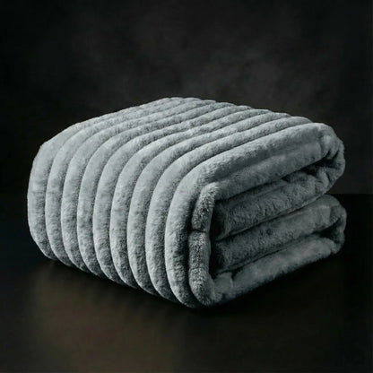 Plush-Faux Striped Fleece Winter Blanket