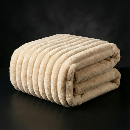 Plush-Faux Striped Fleece Winter Blanket