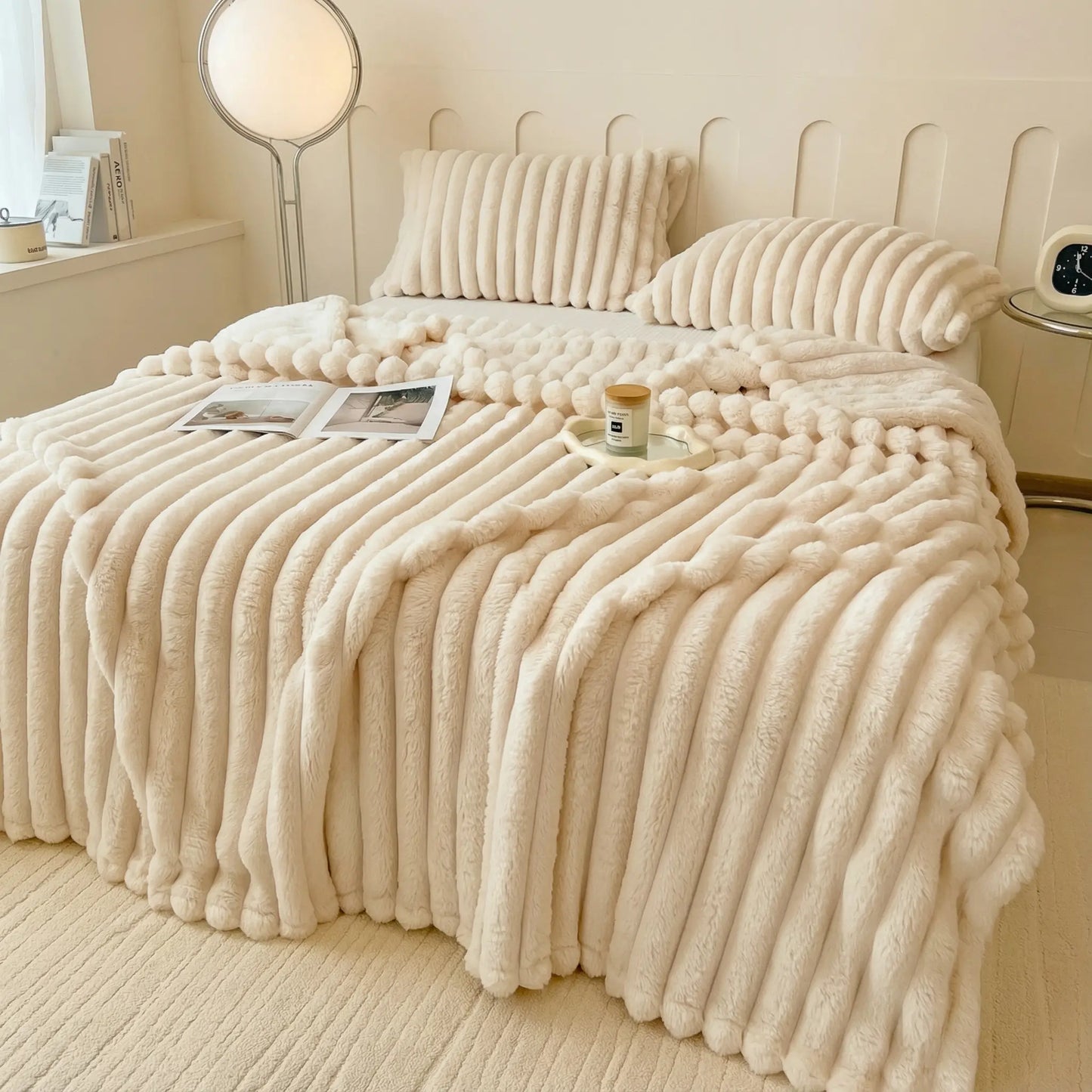 Plush-Faux Striped Fleece Winter Blanket