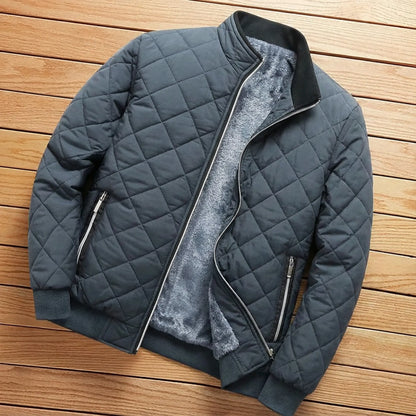 Men’s Bomber Jacket with Diamond Pattern – Fleece Lined | Slim Fit | Autumn–Winter Outerwear