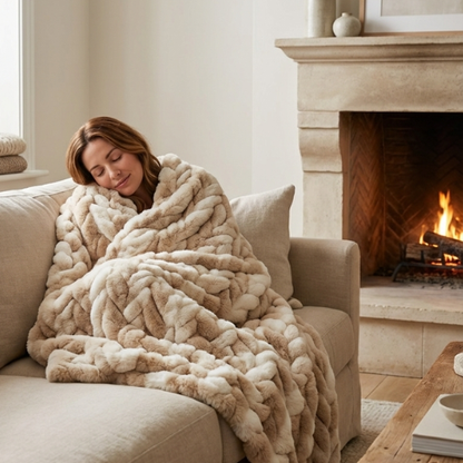 Faux Rabbit Fleece Knit Blanket | Rectangular Home Throw