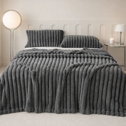 Plush-Faux Striped Fleece Winter Blanket