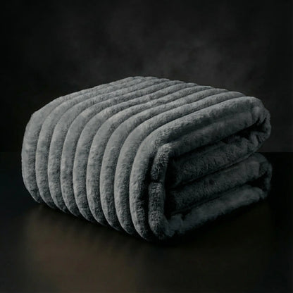 Plush-Faux Striped Fleece Winter Blanket