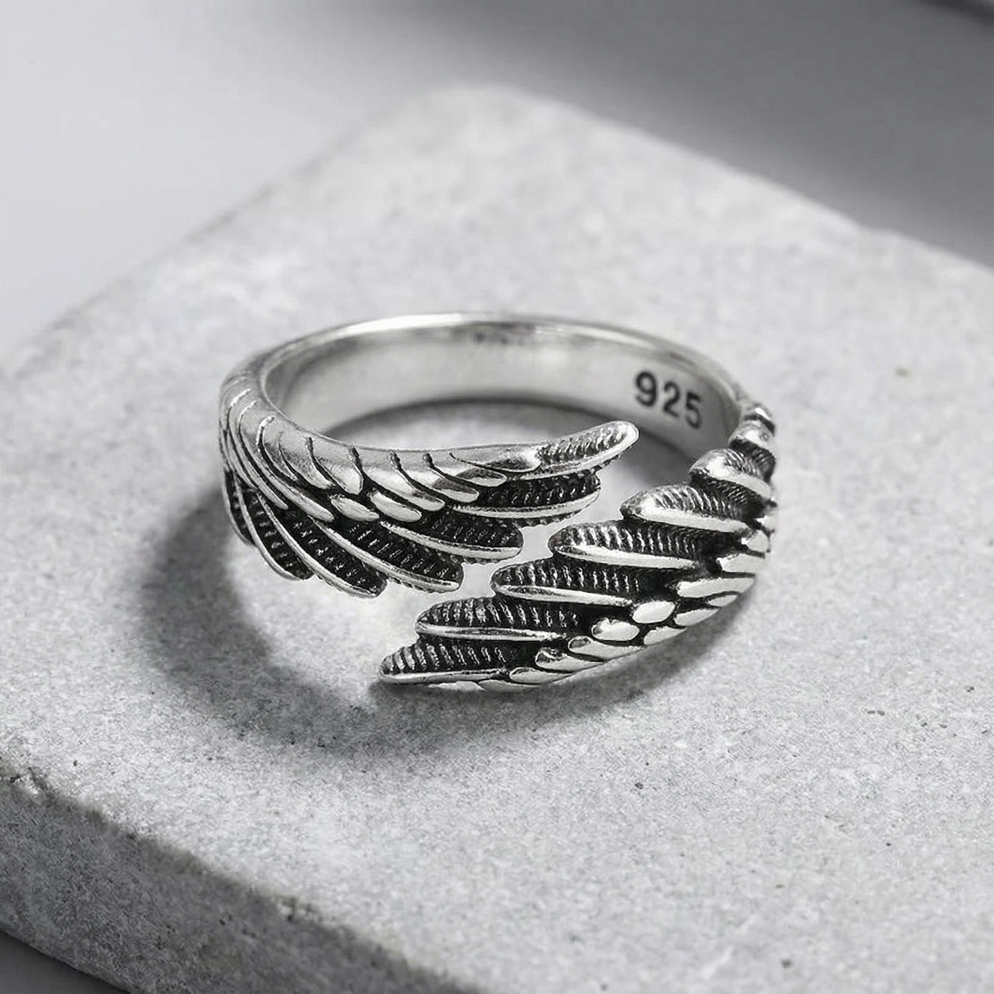 925 Sterling Silver Angel Wing Ring – Adjustable Feather Design | Women’s Jewelry