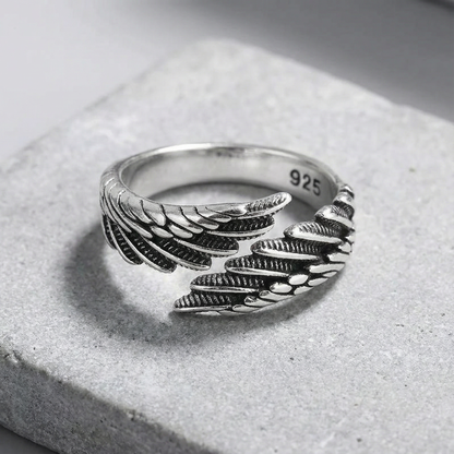 925 Sterling Silver Angel Wing Ring – Adjustable Feather Design | Women’s Jewelry