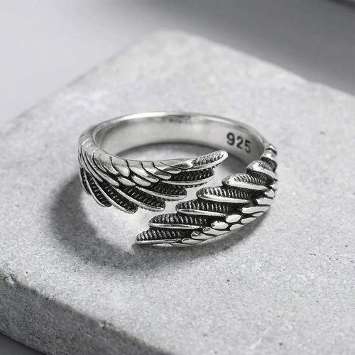 925 Sterling Silver Angel Wing Ring – Adjustable Feather Design | Women’s Jewelry