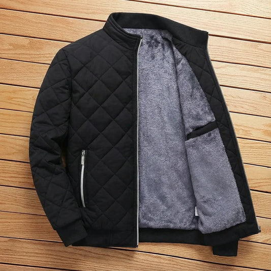 Men’s Bomber Jacket with Diamond Pattern – Fleece Lined | Slim Fit | Autumn–Winter Outerwear
